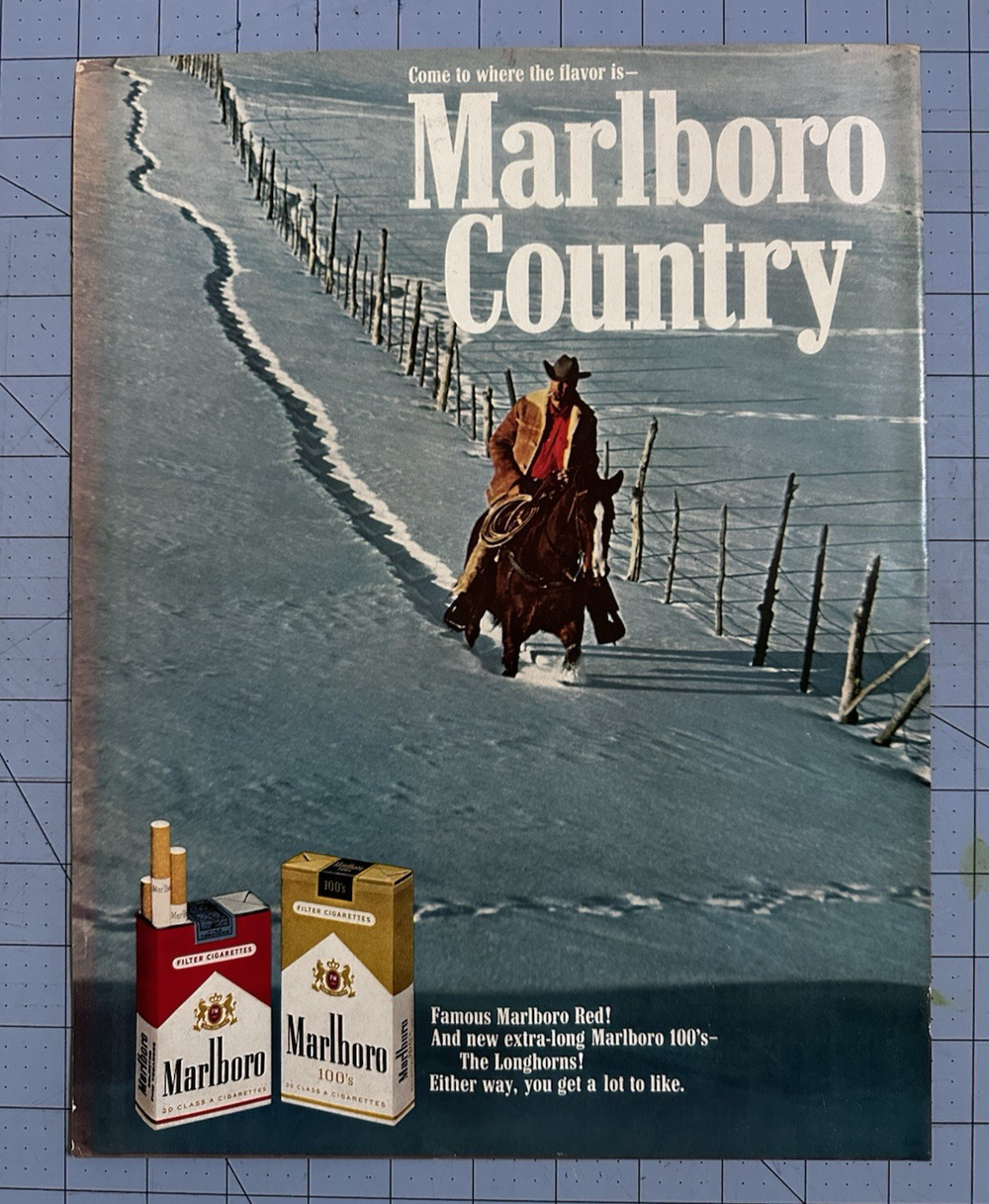 VTG 1967 Original Magazine Ad MARLBORO Cowboy Horse In Snow